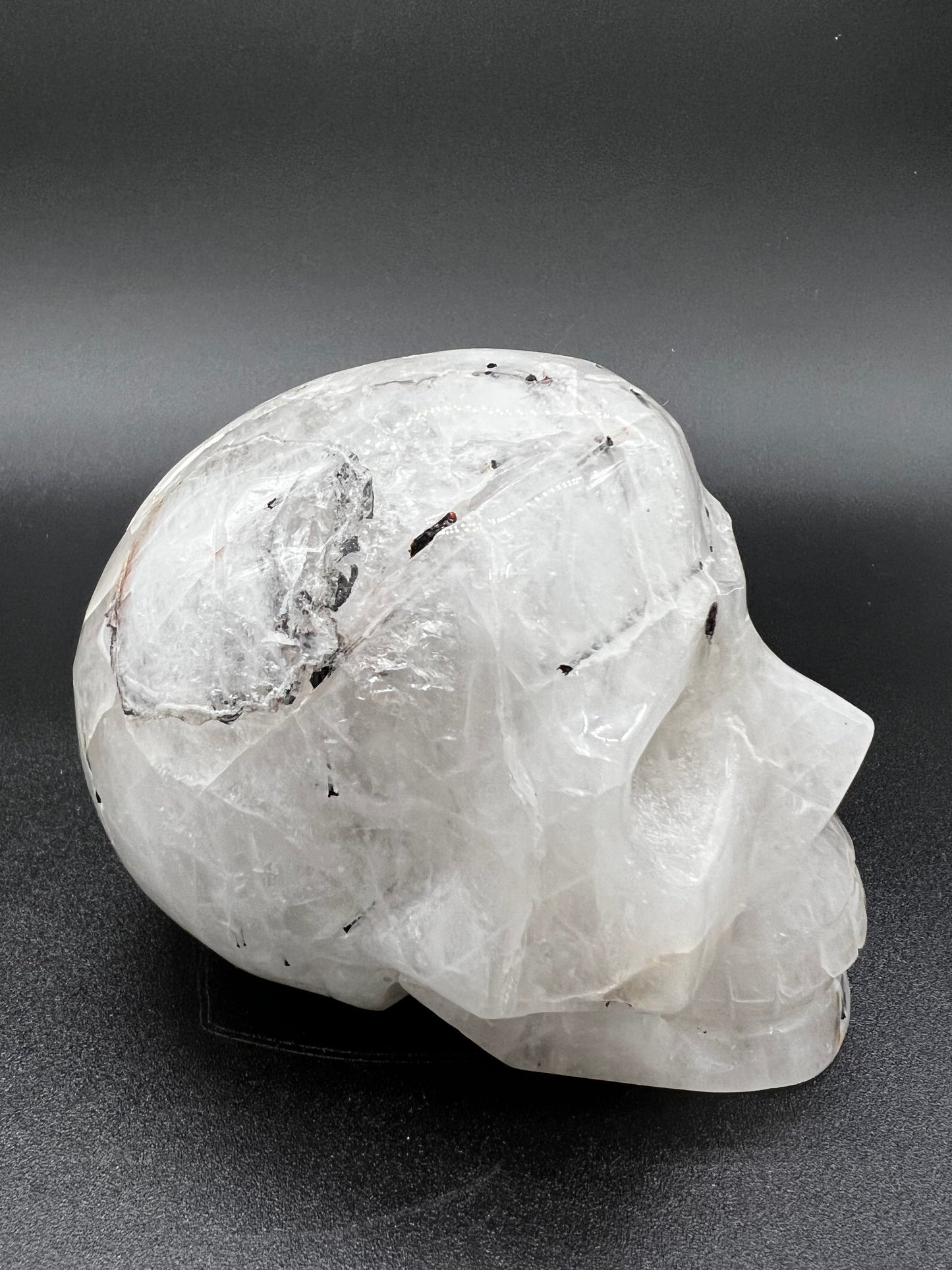 Quartz & black tourmaline skull
