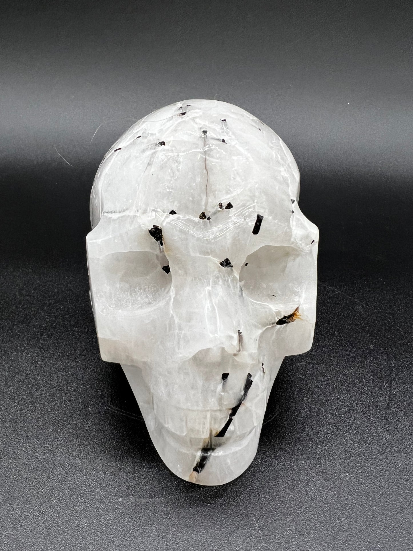 Quartz & black tourmaline skull