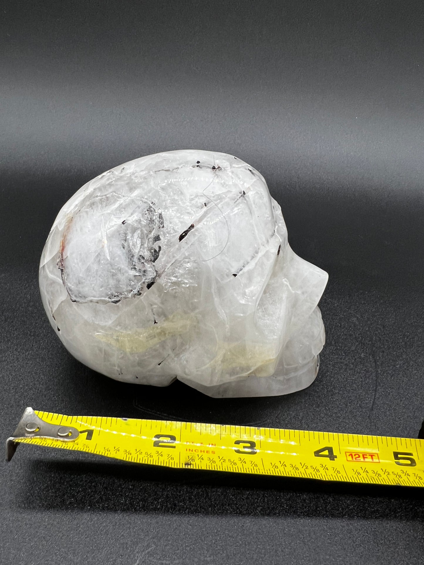 Quartz & black tourmaline skull