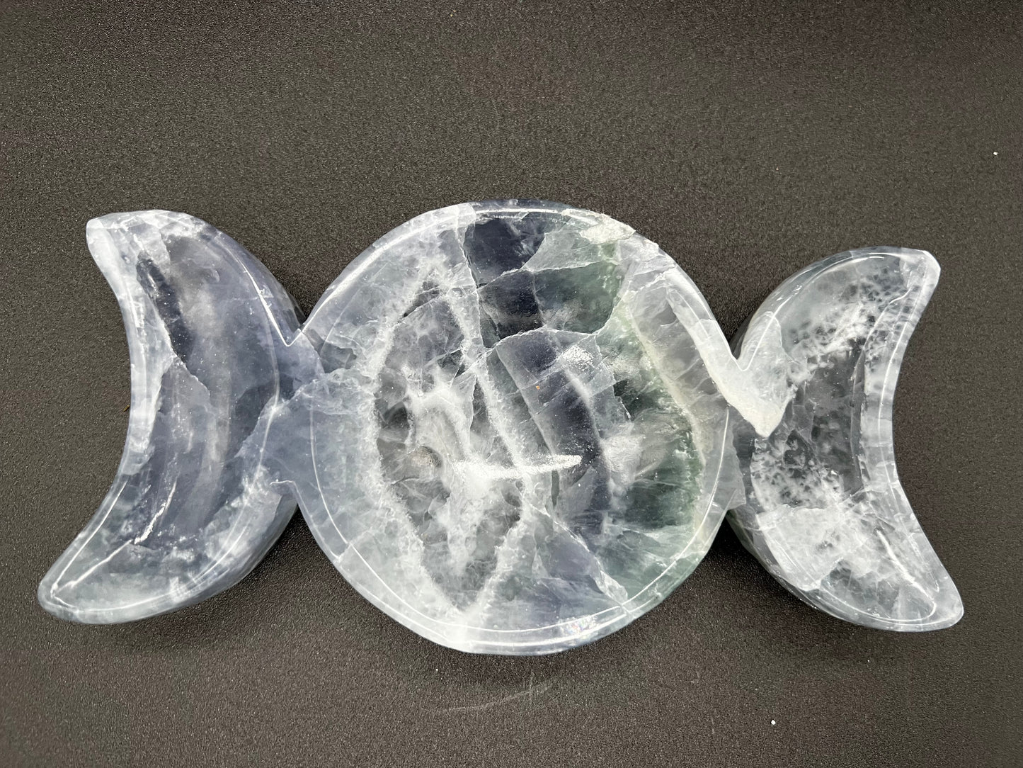 Fluorite carved triple moon