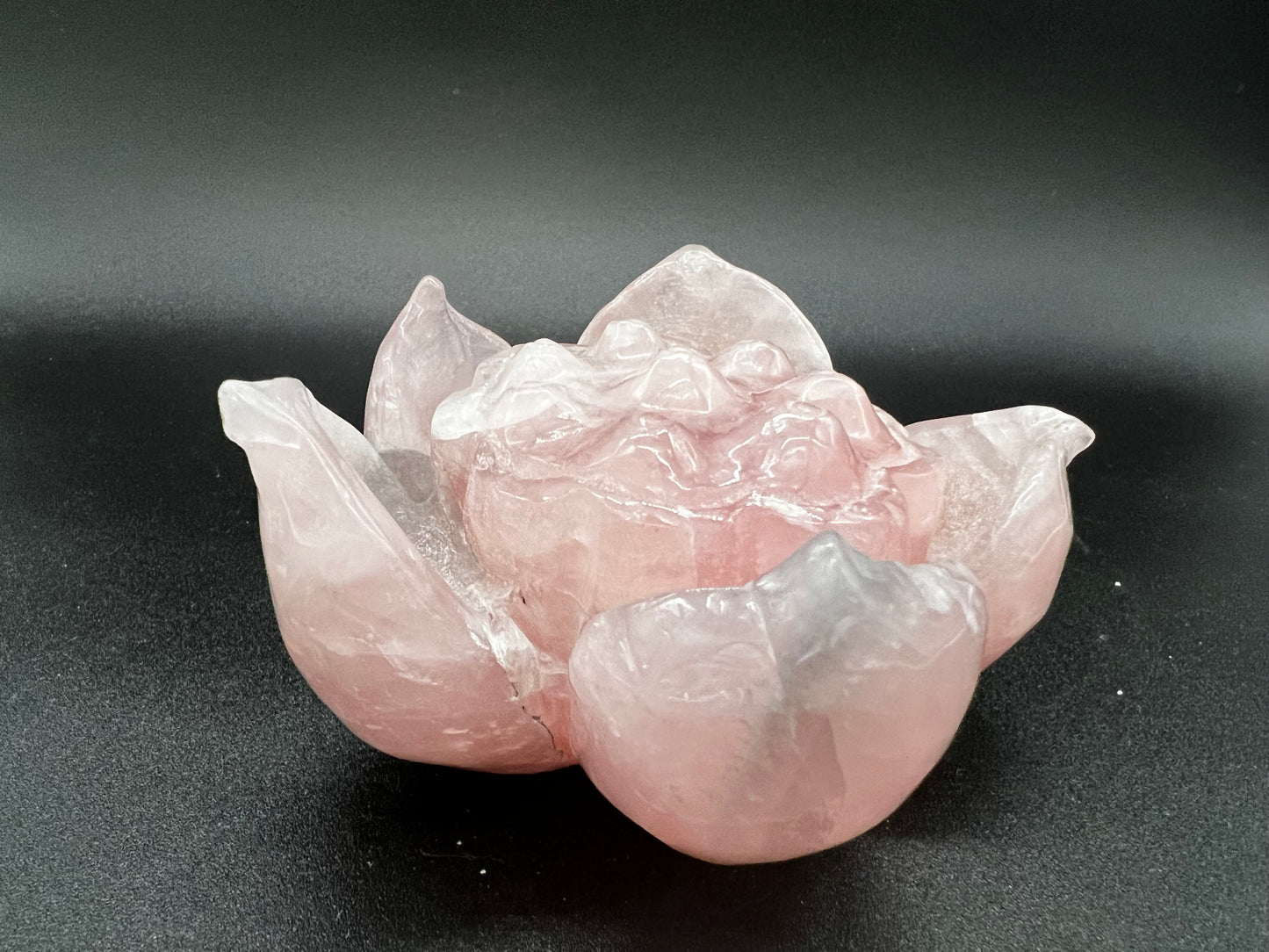 Rose quartz carved lotus